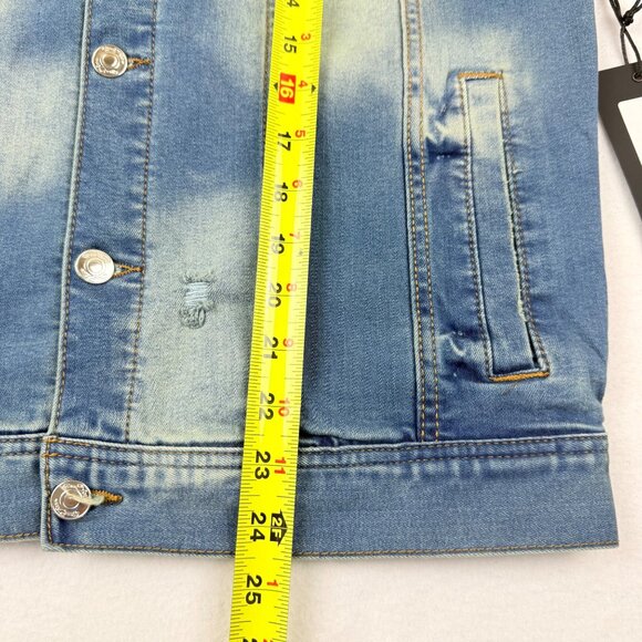 Mackeen Men's Venice Rhinestones Blue Denim Jacket Small Distressed Thunder NWT - Picture 11 of 12